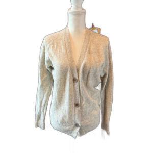 Community Wool Yak Cardigan Sweater Button Front XS Oversize Fit Cream Grey